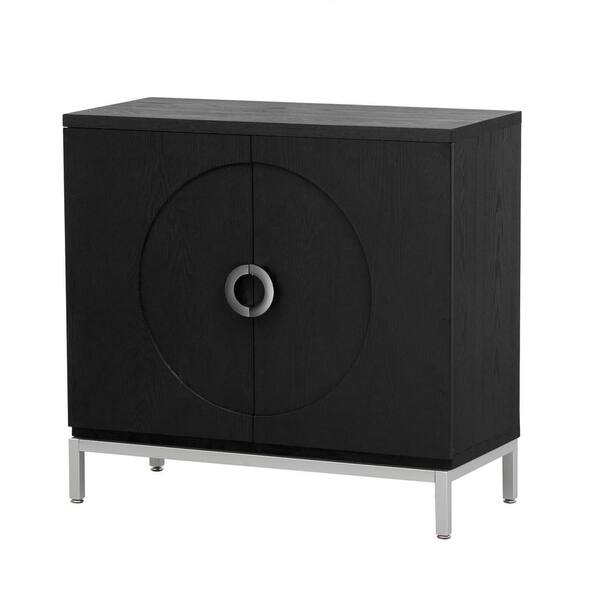 Unbranded 34.00 in. W x 15.50 in. D x 31.90 in. H Black Linen Cabinet with Solid Wood Veneer and Metal Leg Frame