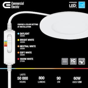 Ultra Slim 4 in. Adjustable CCT Canless New Construction & Remodel IC Rated Indoor/Outdoor LED Recessed Light Kit