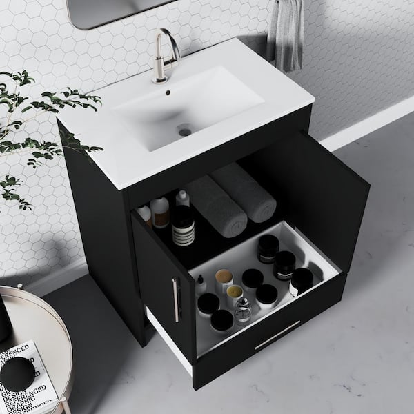 Pacific 30 in. x 18 in. D Bath Vanity in Black with Ceramic Vanity Top in White with White Basin