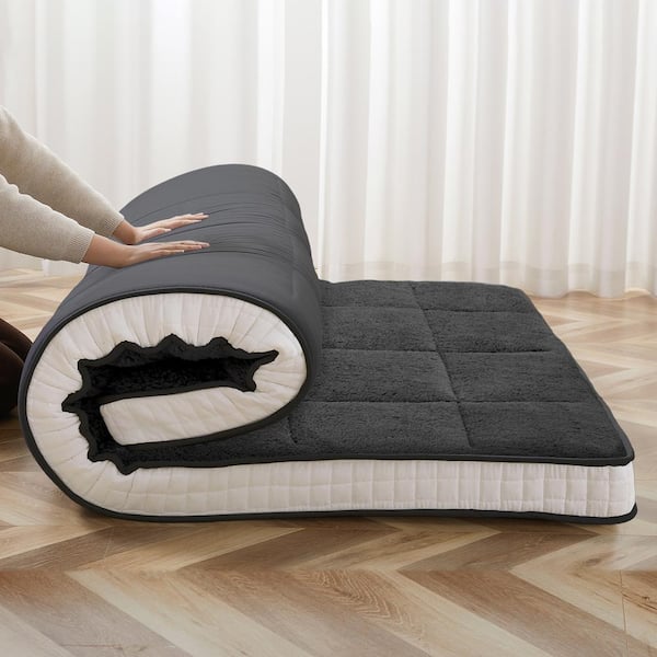 BOZTIY Japanese Floor Mattress 39 in. x 4 in. Sherpa Fleece Futon Mattress Roll Up Bed Outdoor Cushion Sleeping Pads