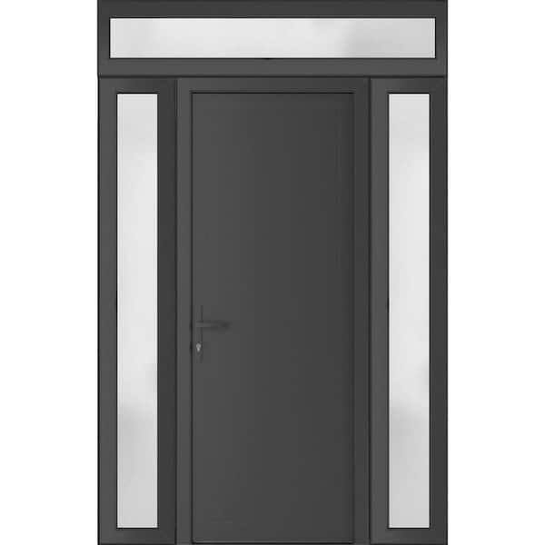 68 in. x 94 in. Right-hand/Inswing Frosted Glass Antracite Grey Steel Prehung Front Door with Hardware