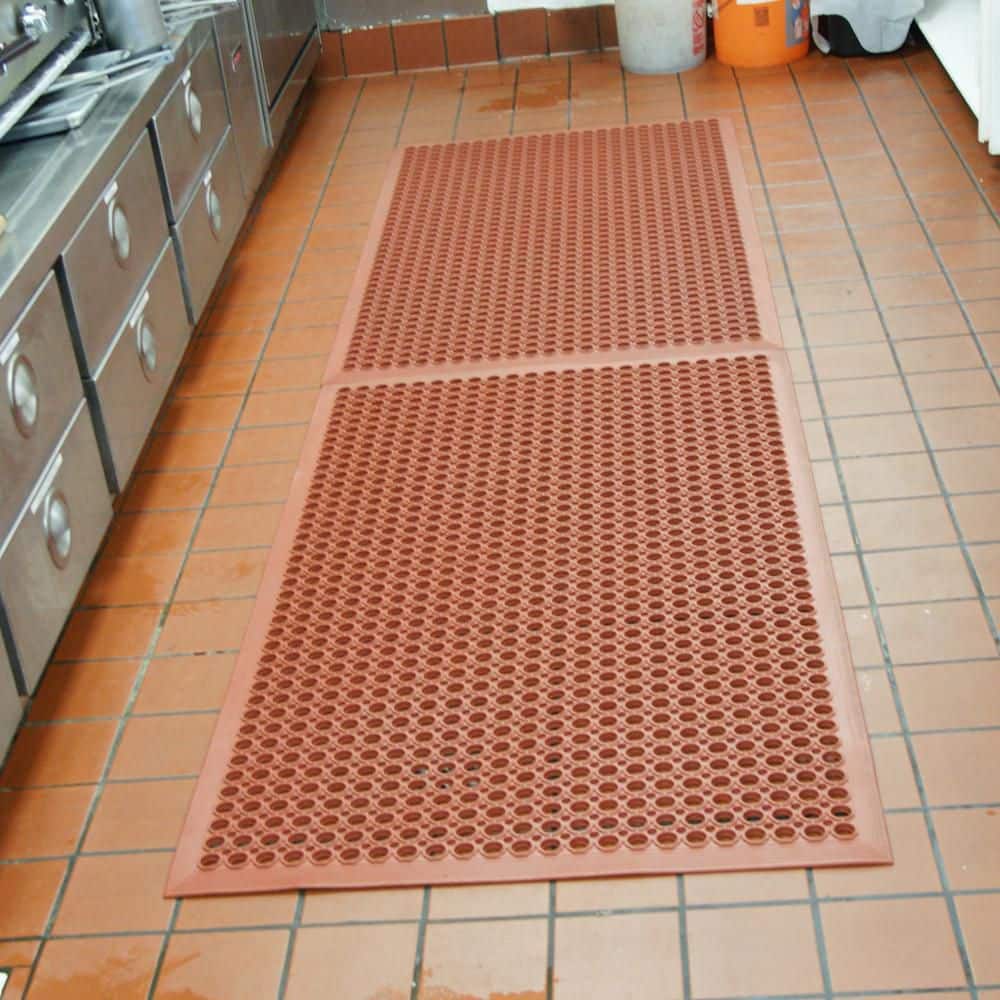 Red Non-Slip Rubber Kitchen Mat with Drainage Holes