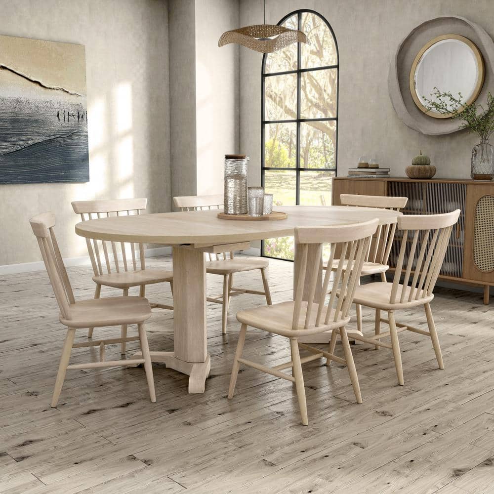 Donton 7-Piece Oval White Oak Veneer Wood Top Dining Table Set (Seats 6) -  Furniture of America, IDF-3101NTT-7PC