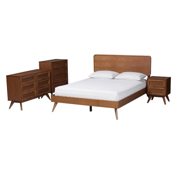 Baxton Studio Demeter 4-Piece Walnut Brown Wood Full Bedroom Set