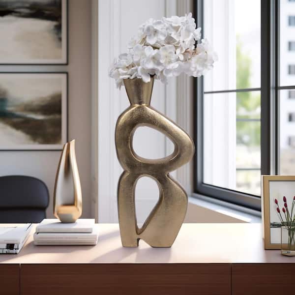 Sagebrook Home 15 in. Gold Metal Geometric Abstract Art Decorative Vase
