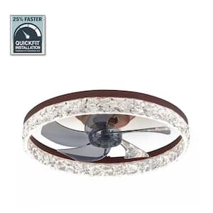 20 in. Smart Indoor Brown Crystal Flush Mount Color Changing LED Ceiling Fan with Light Kit and Remote App Control