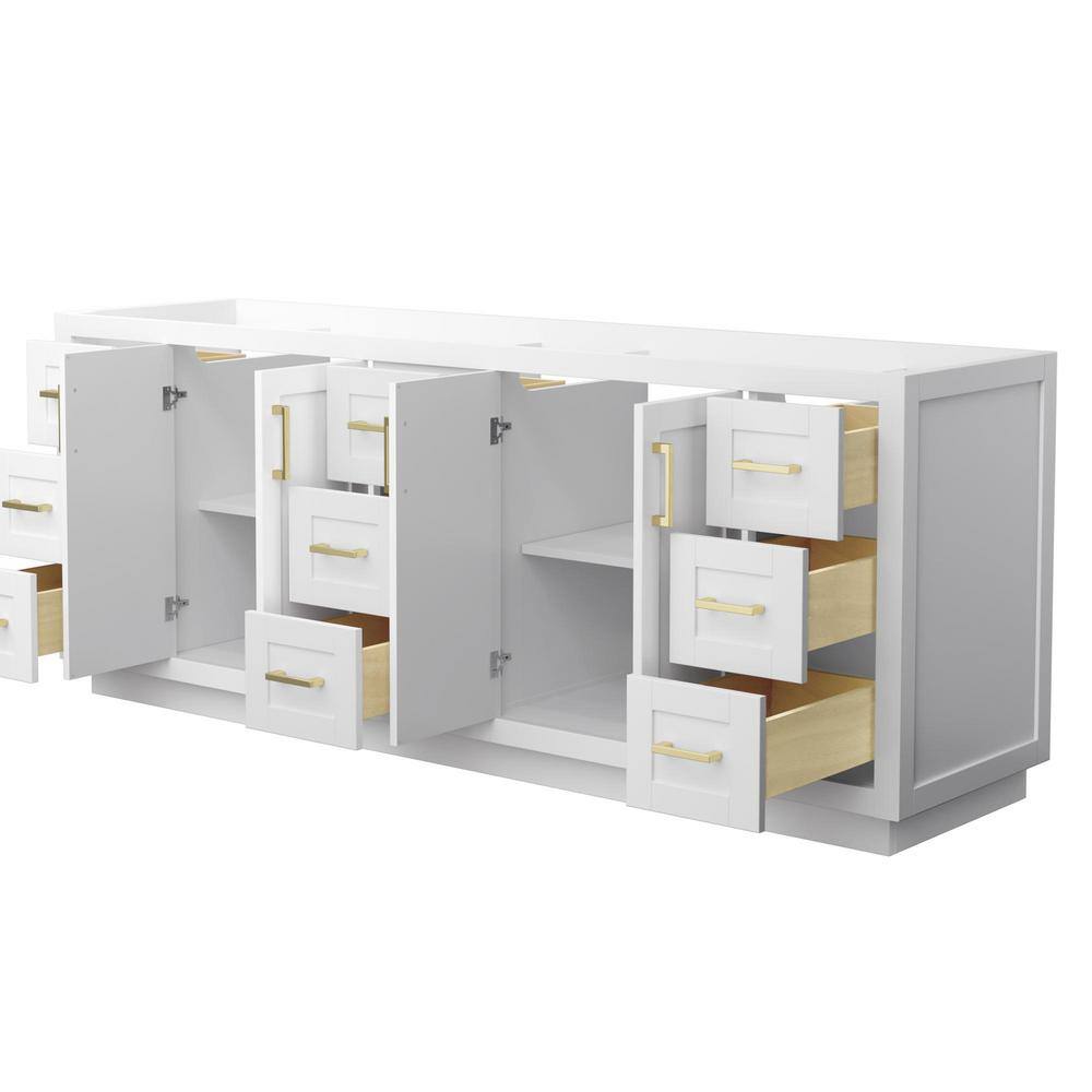 Miranda 84" White Double Bathroom Vanity with Brushed Gold Trim