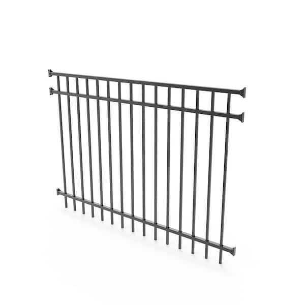 4 ft. x 6 ft. Textured Black Aluminum Flat Top Spaced Picket Metal Fence Panel Kit
