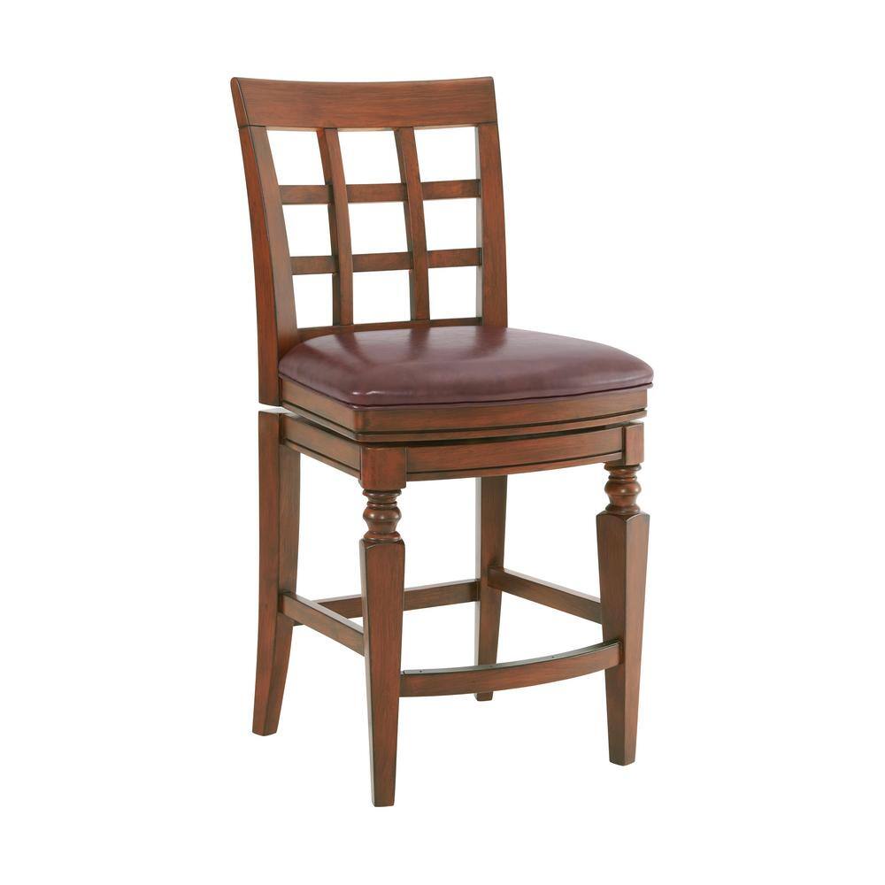 Elegant Mahogany Rubberwood Counter Height Swivel Stool, Set of 2