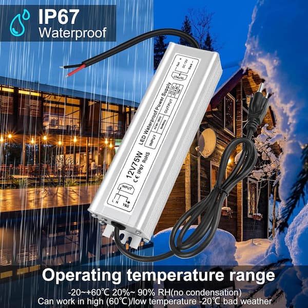 YICHUHAOXI 75W 12V Power Supply IP67 Waterproof LED Driver AC to