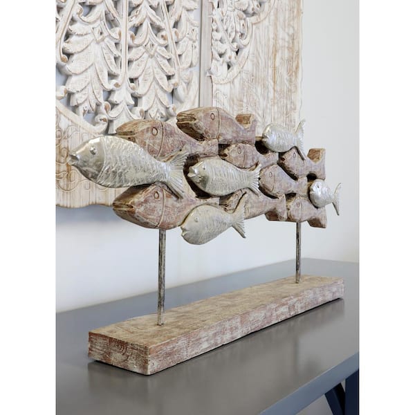 PRIVATE BRAND UNBRANDED Stillwood Lane Native Natural Carved Wood Table Top Fish Sculpture