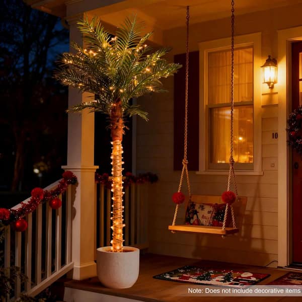 7 ft. Green Plant 84 in. Artificial Phoenix Palm Tree with Black Pot With Adjustable Leaves Large Faux Sago Palm Tree