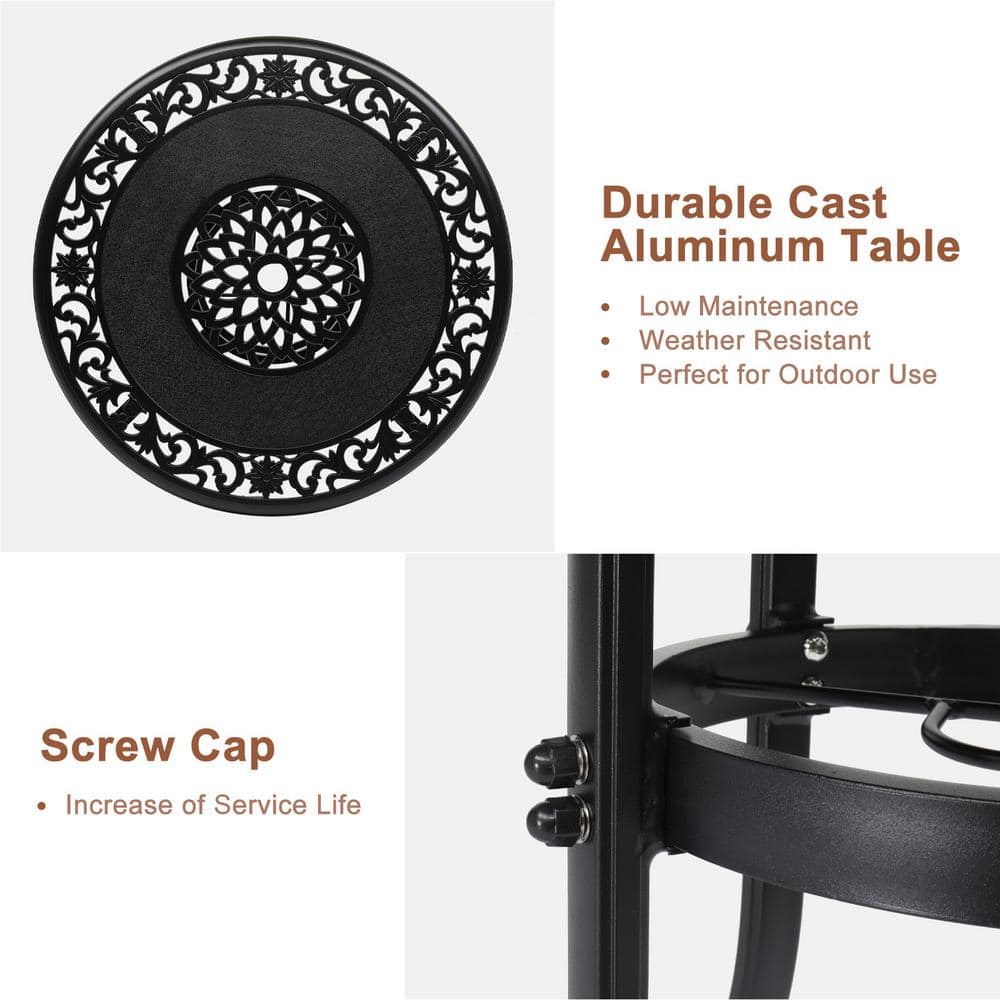 32" Black Cast Aluminum Round Outdoor Bar Table
