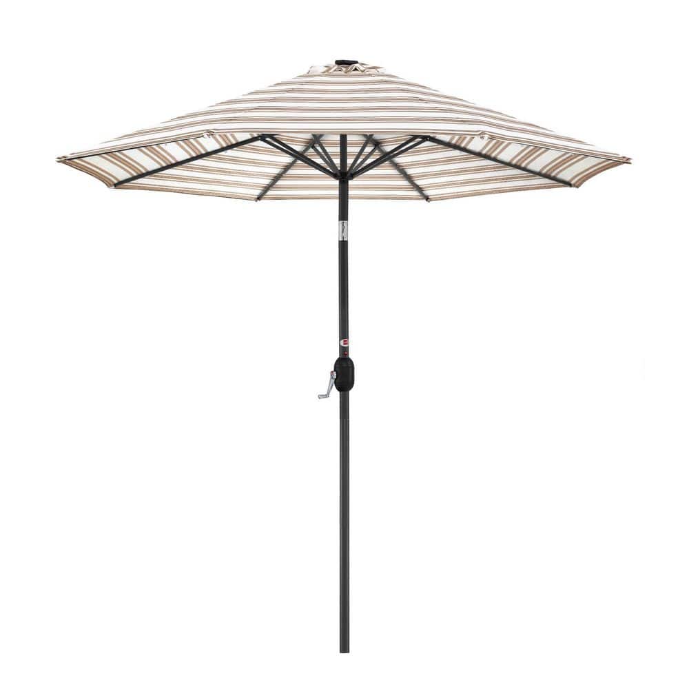 10 ft. Steel Market Solar Patio Umbrella in Striped Tan with Push Button Ti
