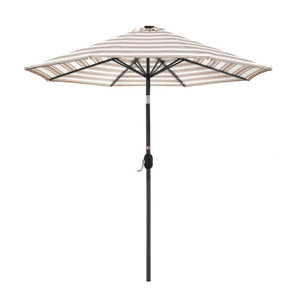 Unbranded 10 ft. Steel Market Solar Patio Umbrella in Striped Tan with Push Button Tilt