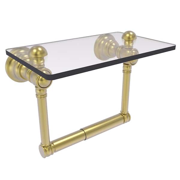 Allied Brass Carolina Collection Wall Mounted Toilet Paper Holder in Satin Brass with Glass Shelf