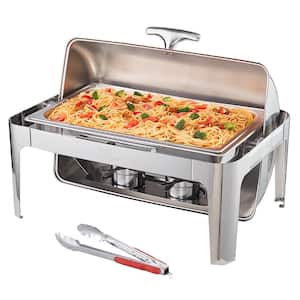 Roll Top Chafing Dish Buffet Complete Set 8 Qt. Stainless Steel Chafer with Full Size Pan Catering Warmer Server