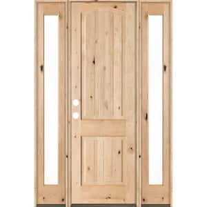 58 in. x 96 in. Rustic Unfinished Knotty Alder Arch Top VG Right-Hand Full Sidelites Clear Glass Prehung Front Door