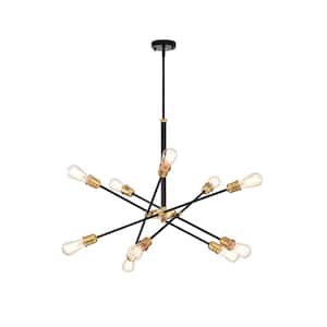 Olalla 10Light Modern Sputnik Black and Gold Linear Chandelier with no Bulbs Included