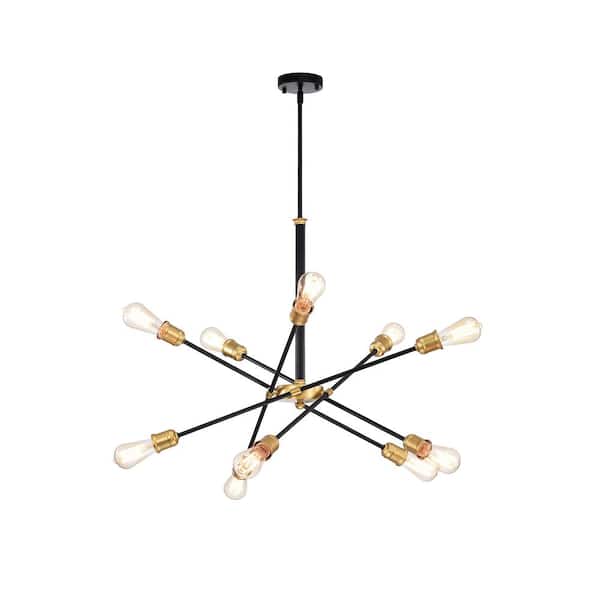 Jojospring Olalla 10Light Modern Sputnik Black and Gold Linear Chandelier with no Bulbs Included