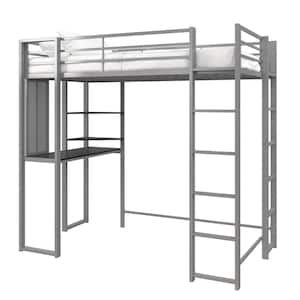 Alana Silver Metal Twin Loft Bed with Desk