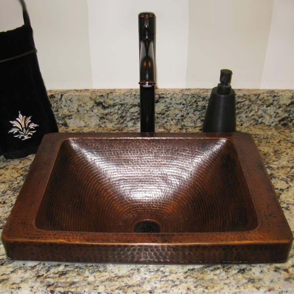 Antique Hand-Hammered Copper Rectangular Bathroom Sink