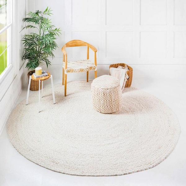 Braided Chindi Ivory 8 ft. x 8 ft. Round Area Rug