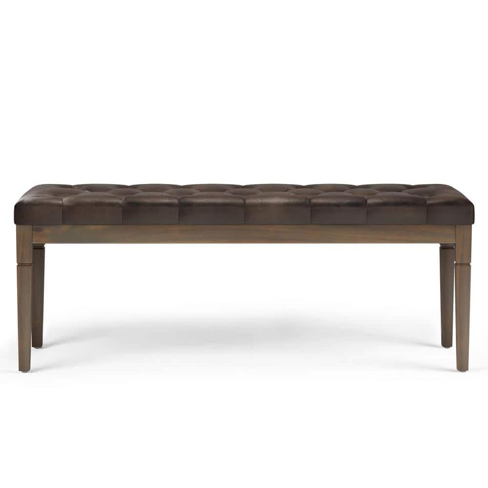 Distressed Brown Faux Leather Tufted Ottoman Bench