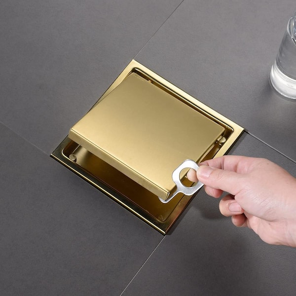 RBROHANT Bathroom 6-Inch Square Shower Drain Removable Cover Grid Grate Brushed Gold RB100G