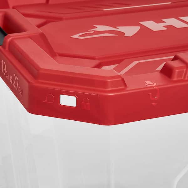 Husky - 27 Gal. Pro Grip Storage Tote in Clear with Red Lid