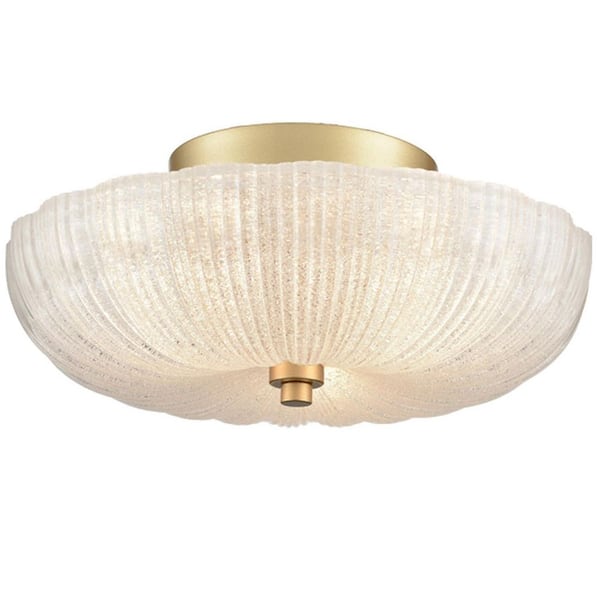 CLAXY 13.6 in. 3-Light Gold Flush Mount with Decorative Glass Shade and No Bulbs Included 1-Pack
