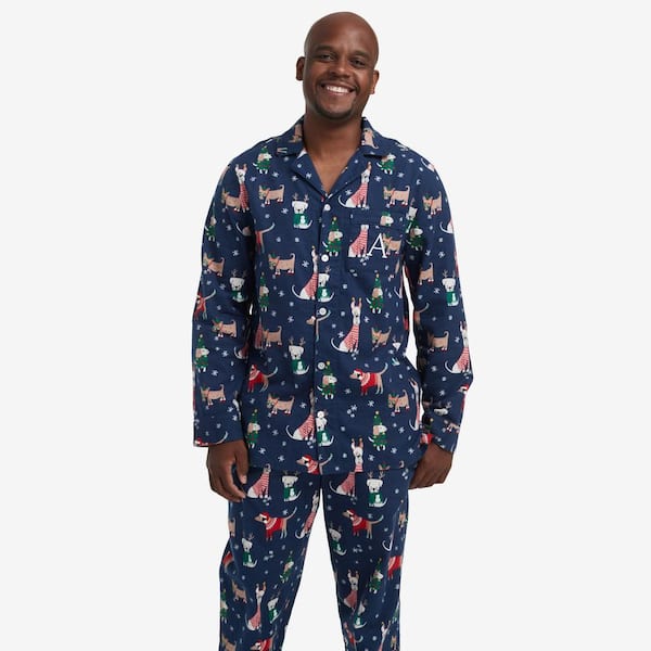 The Company Store Company Cotton Family Flannel Men s Button Down Extra Large Navy Multi Pajama Set 60019C XL NVYMUL The Home Depot