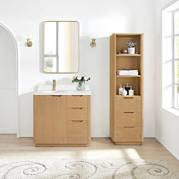 Abuja 36 in. W x 22 in. D x 33.9 in. H Single Bath Vanity in Washed Ash Grey with White Engineered Stone Top