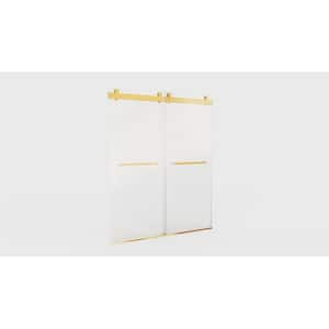 60 in. W x 76 in. H Semi Frameless Sliding Shower Door in Brushed Gold with 10 mm Clear Tempered Glass and Towel Bar