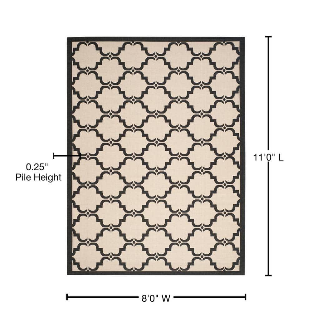 Reversible Beige/Black Synthetic 8'x11' Indoor/Outdoor Rug