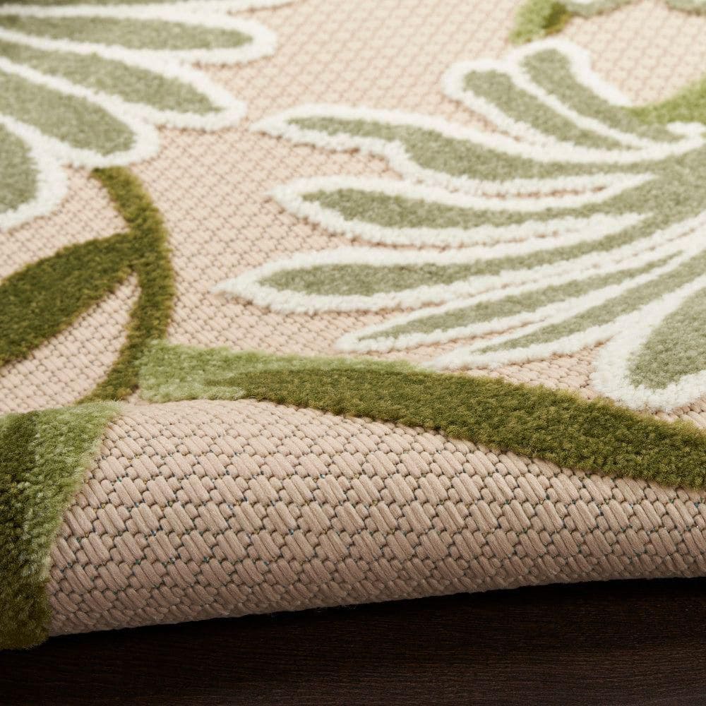 Ivory Green Floral Flatweave 9' x 12' Outdoor Rug