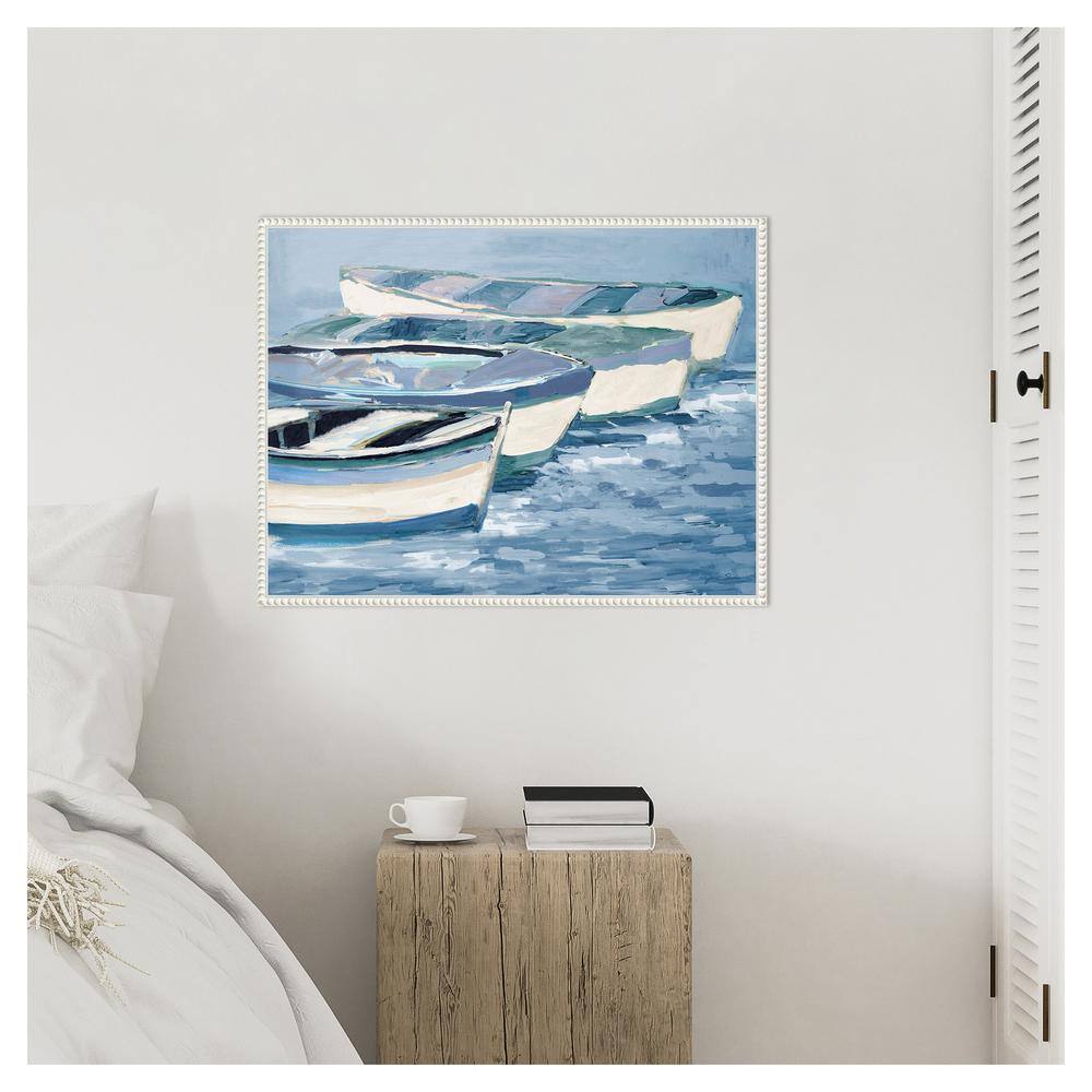 Blue and White Nautical Boat Canvas Print with Beaded Frame