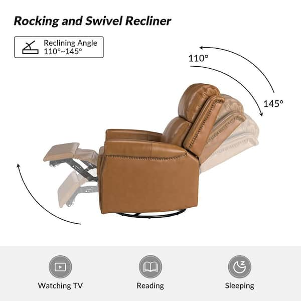 Jayden Creation Joseph Beige Genuine Leather Swivel Rocking Manual Recliner with Straight Tufted Back Cushion and Curved Mood Arms