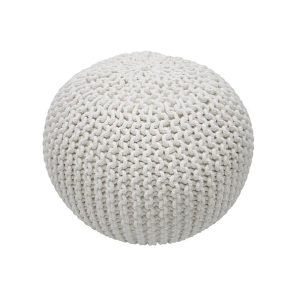 nuLOOM Ling Knit Filled Ottoman White Round Pouf