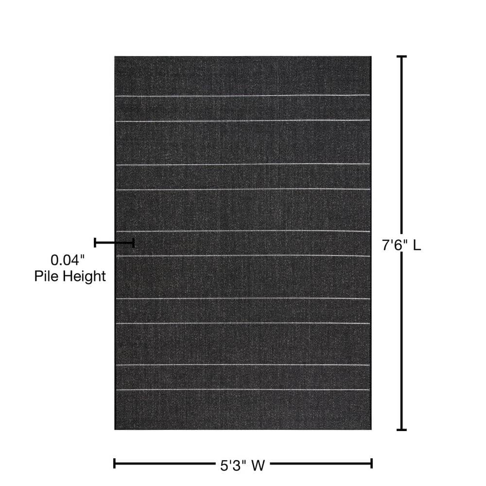 Modern Striped Black Synthetic Area Rug 5' 3" x 7' 6"