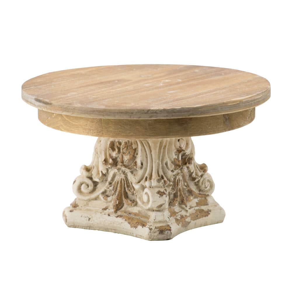 Cream Brown Round Wood Decorative Platter Cake Stand Versatile Practical Ha