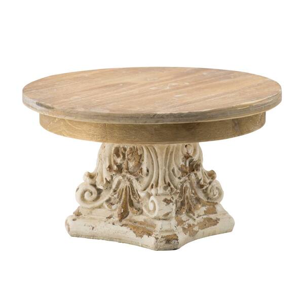 Unbranded Cream Brown Round Wood Decorative Platter Cake Stand Versatile Practical Handy Durable Retro Classic Delicate Attractive