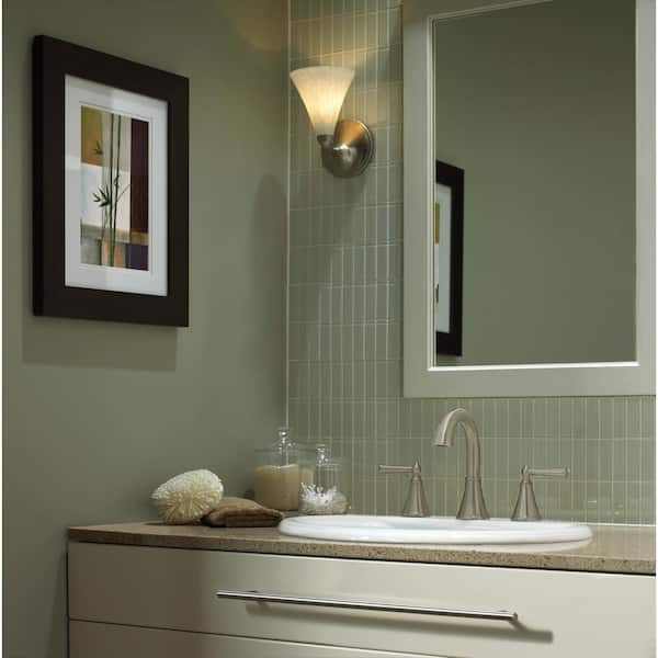 Saxton 8 in. Widespread Double Handle Bathroom Faucet in Brushed Nickel Drain Kit Included