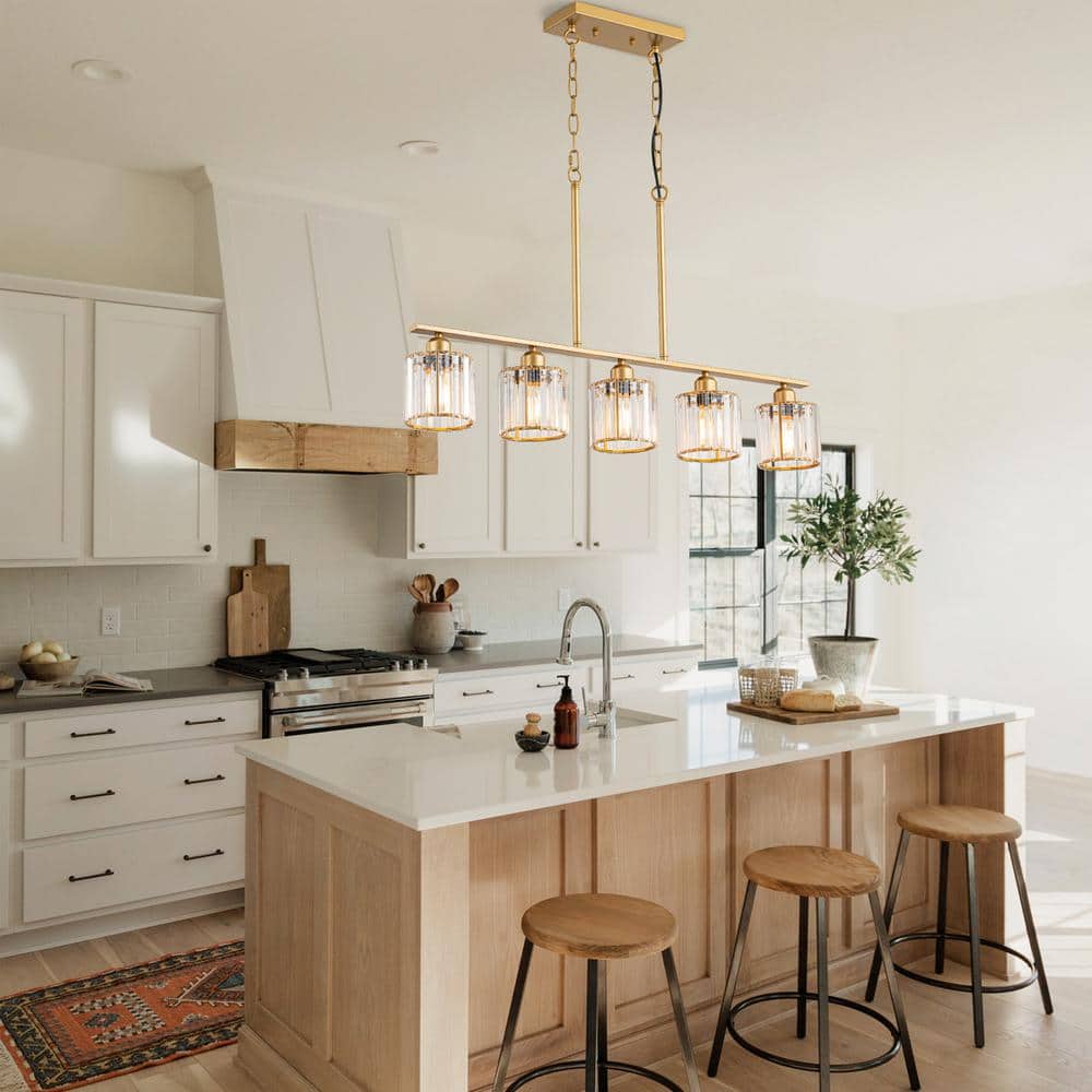 5-Light Gold Modern/Contemporary Linear Hanging Pendant Light Farmhouse Kit