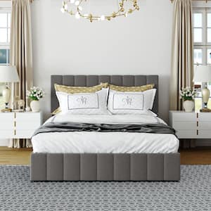 83 in.W Gray Queen Size Upholstered Platform Bed with Storage Underneath, Wooden Bed Frame with Hydraulic Storage System