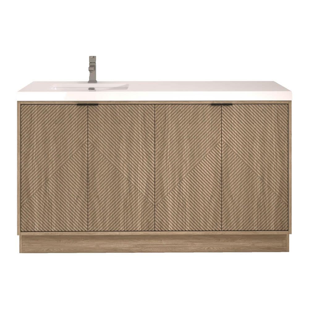 Mason 59 in. W x 20 in. D x 35 in. H Single Sink White Oak Bath Vanity with White Acrylic Top, Electrical Outlet price history on PriceWatchPro