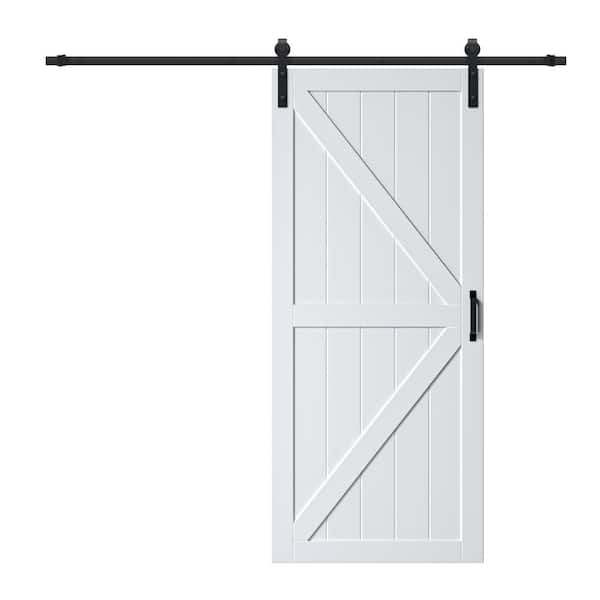 ARK DESIGN 36 in. x 84 in. Paneled Off White Primed MDF British K Shape MDF Sliding Barn Door with Hardware Kit and Soft Close