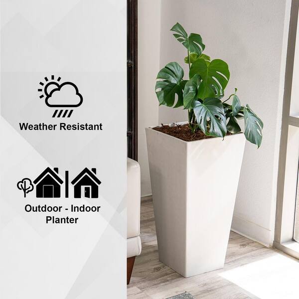 XBRAND 28-Inch Square Planter, Modern Tapered White Planter
