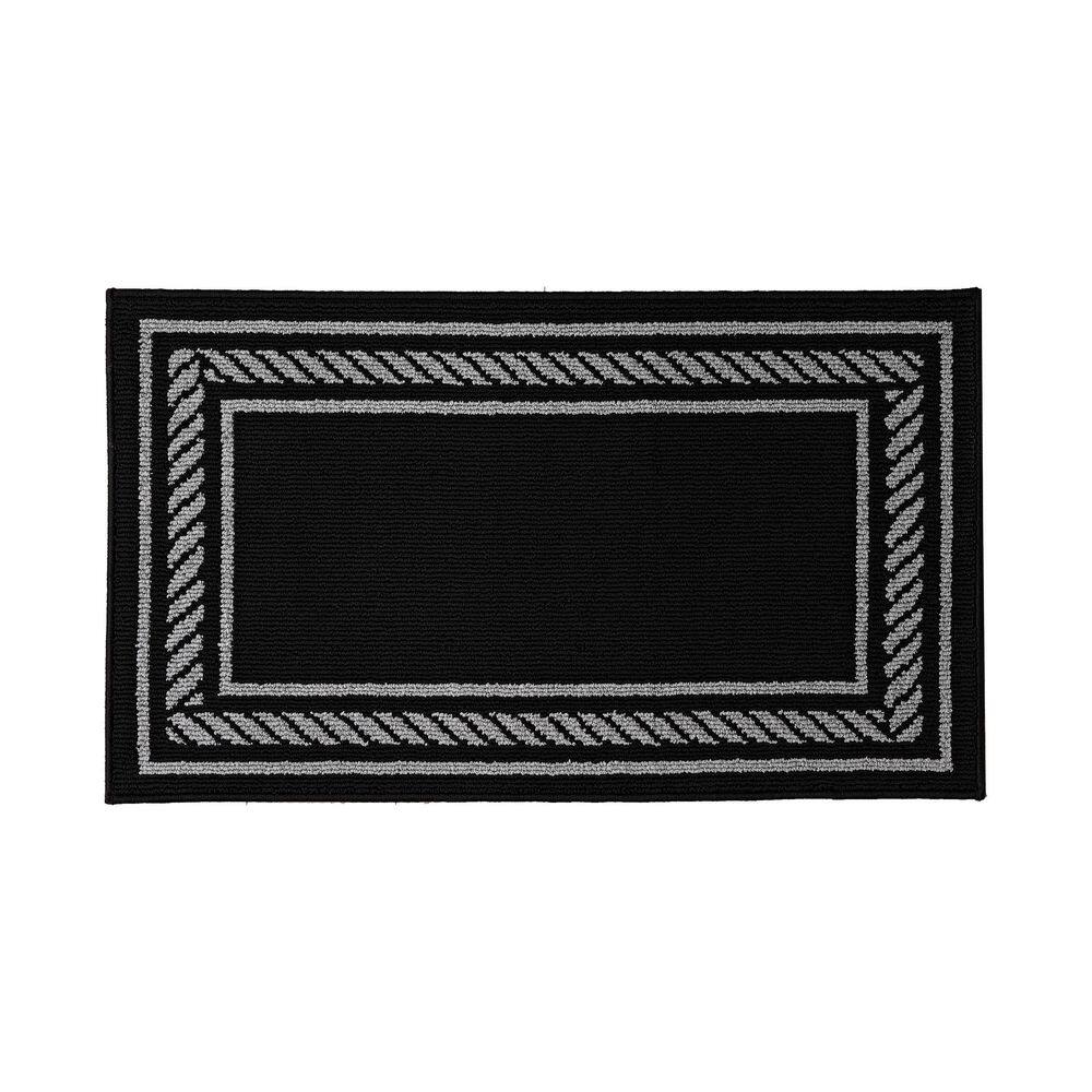 Washable Skid Resistant Black/Twisted Grey  2.2 ft. x 4 ft. All Loop Tufted Area Rug price history on PriceWatchPro