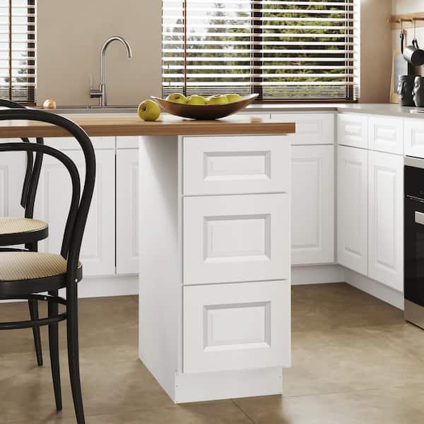 Hausvita 15 in. W x 24 in. D x 34.5 in. H in Traditional White Plywood Ready to Assemble Kitchen Base Cabinet with 3 Drawers